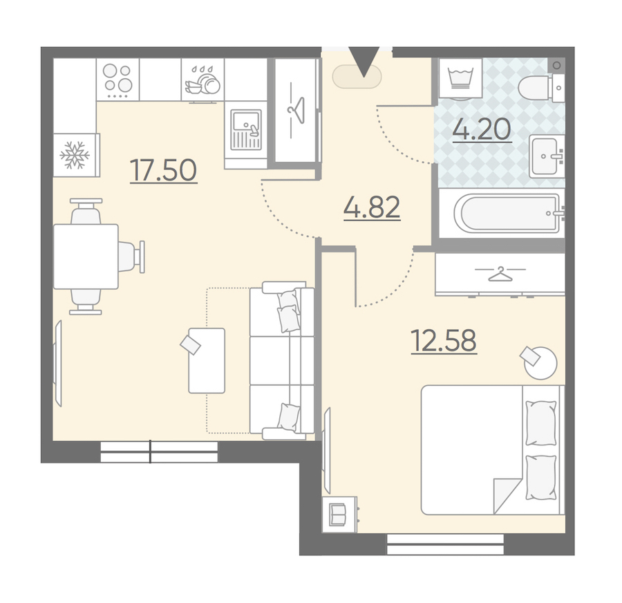 Однокомнатная квартира в : площадь 39.1 м2 , этаж: 2 – купить в Санкт-Петербурге